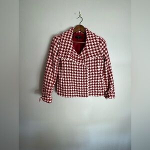 Talbots Red and White Houndstooth Blazer